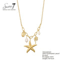 Ketting Goudkleurig met Zeester, Zoetwaterparel & Schelp – Stainless Steel