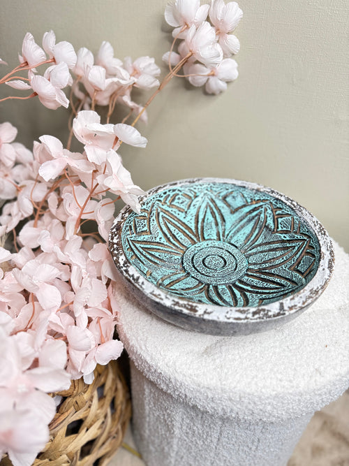 Bohemian Houten Sunflower Schaal - Handgesneden - Ibiza Style - 24cm