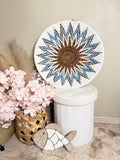 Bohemian Wandschaal Mandala Design - Handgemaakt op Bali - Aqua & Naturel - 50cm
