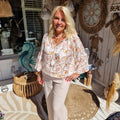Dames blouse met schelpen print – luchtige zomer blouse met wijde mouwen
