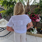 Fleur Linnen Top wit met Bloemborduursel – Ibiza Top met Kant en Glittersteentjes