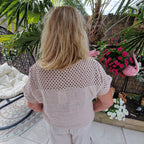 Fleur Linnen Top beige met Bloemborduursel – Ibiza Top met Kant en Glittersteentjes