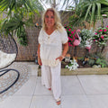 Stella Linnen Top beige met Zeesterren – Ibiza Top met Kant en Glittersteentjes