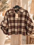 Dames ruitblouse Noa in bruin en crème met pofmouwen
