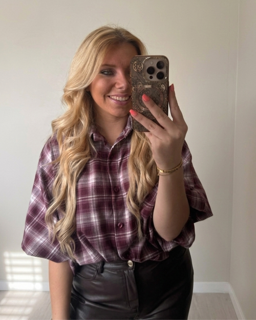 Geruite dames blouse Cozy bordeaux van EllesDelanaStyle