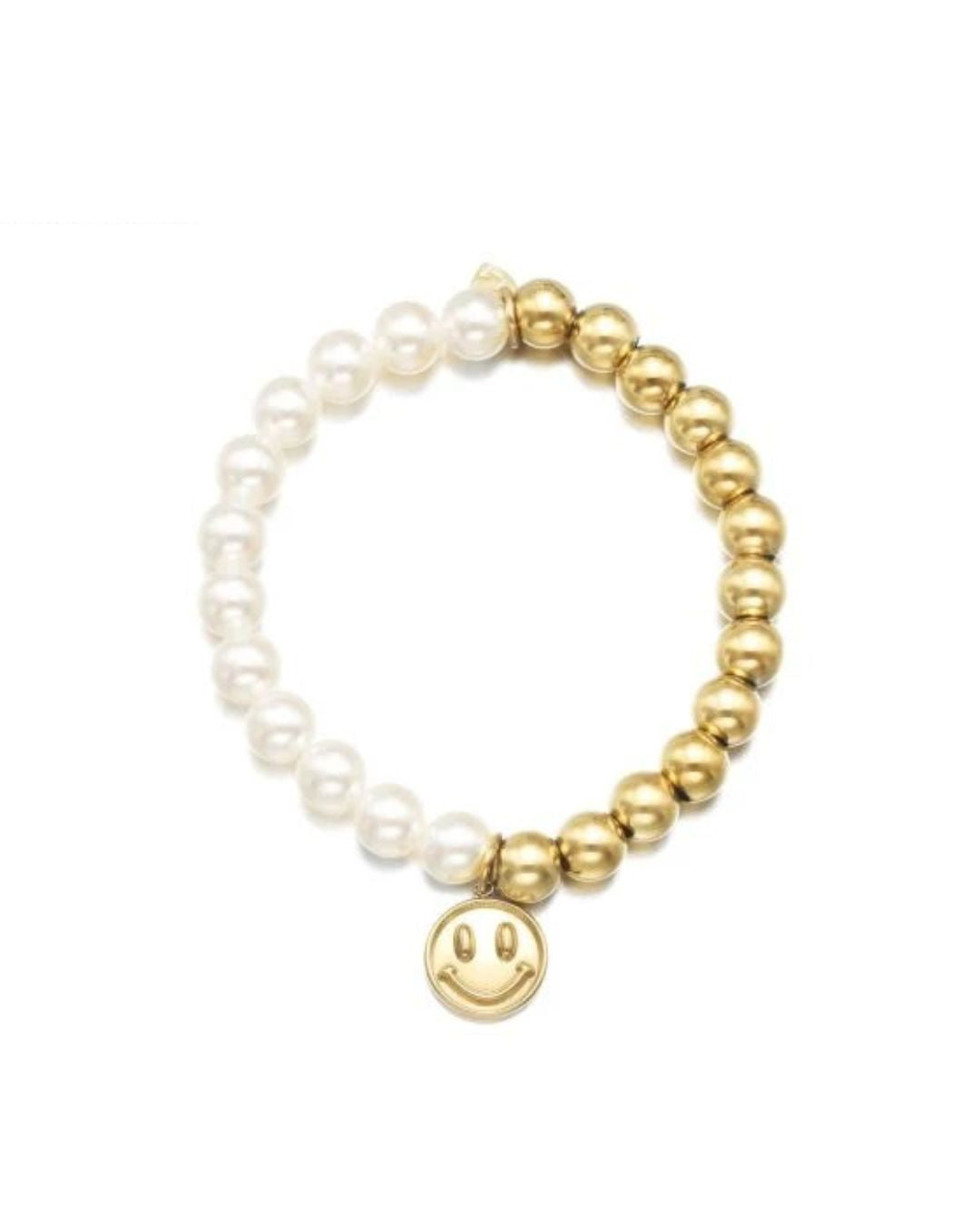 Parel & Goud Armband met Smiley Bedel – Stainless Steel