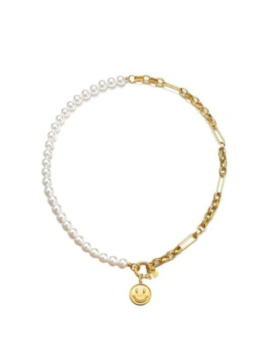 Parel & Schakel Ketting met Smiley Bedel – Stainless Steel