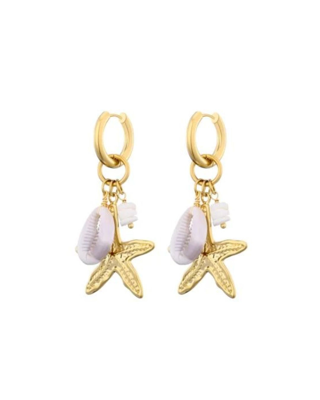 Gouden Oorbellen met Schelp & Zeester – Stainless Steel Zomer Oorbellen Dames