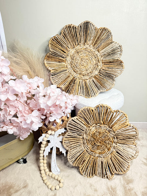 Handgemaakte bohemian bloem wandschaal van waterhyacint - Ibiza stijl
muurdecoratie EllesDelanaStyle