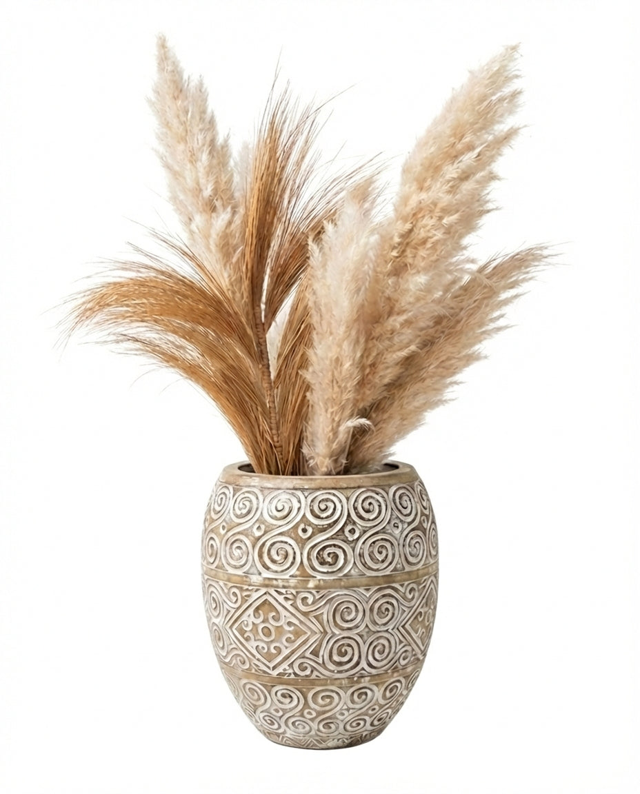 Handgesneden houten boho vaas Nola van 30 cm hoog in authentieke Ibiza-stijl van EllesDelanaStyle