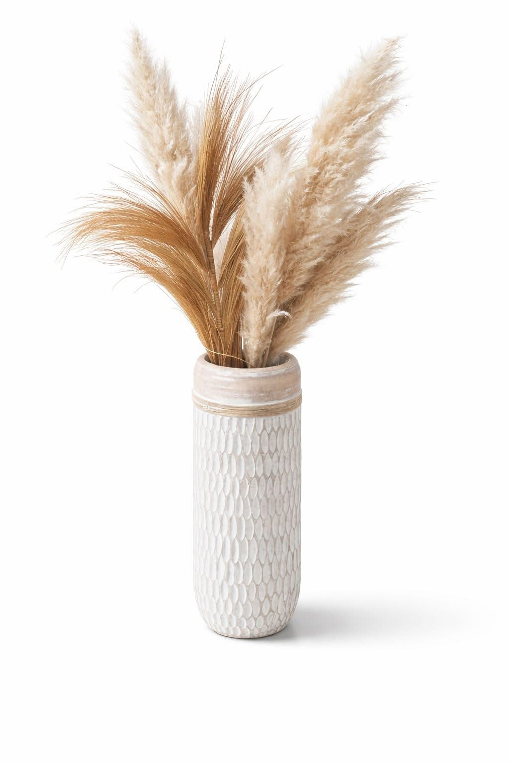 Boho vaas Kaya met schelpenstructuur - Handgemaakte vaas crème en zand
50cm