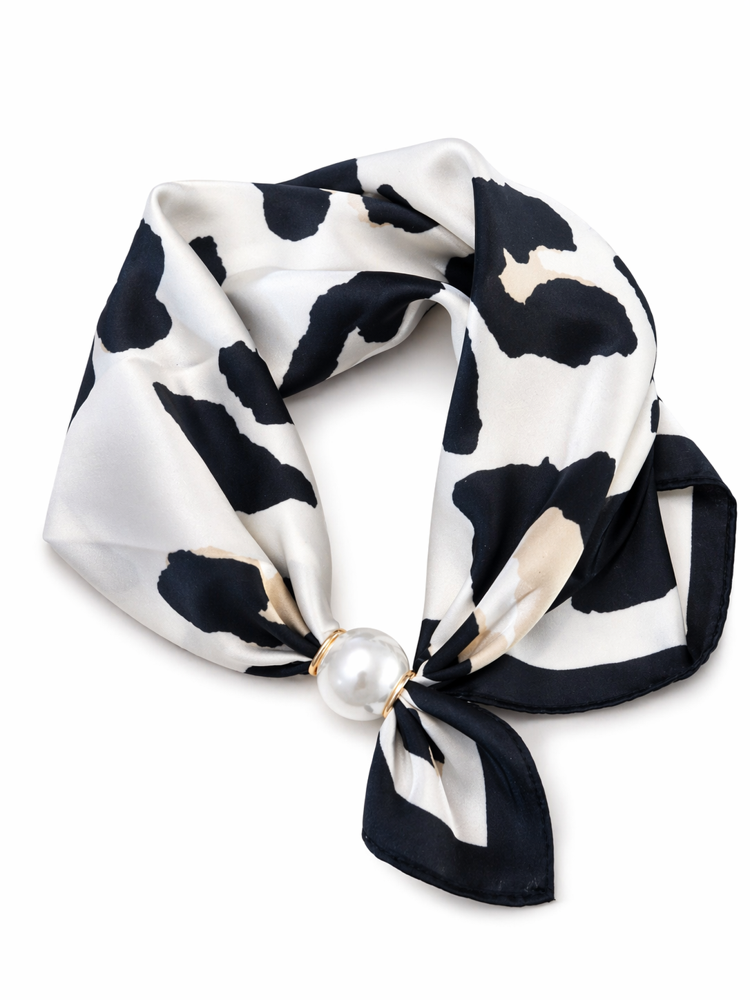 Zwart wit sjaaltje met dierenprint en parel – haar sjaal dames trendy