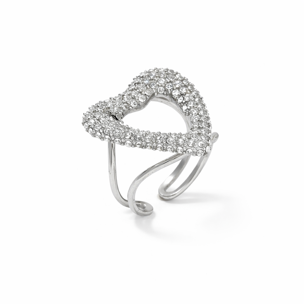 Zilvere open ring – statement damesring verstelbaar
