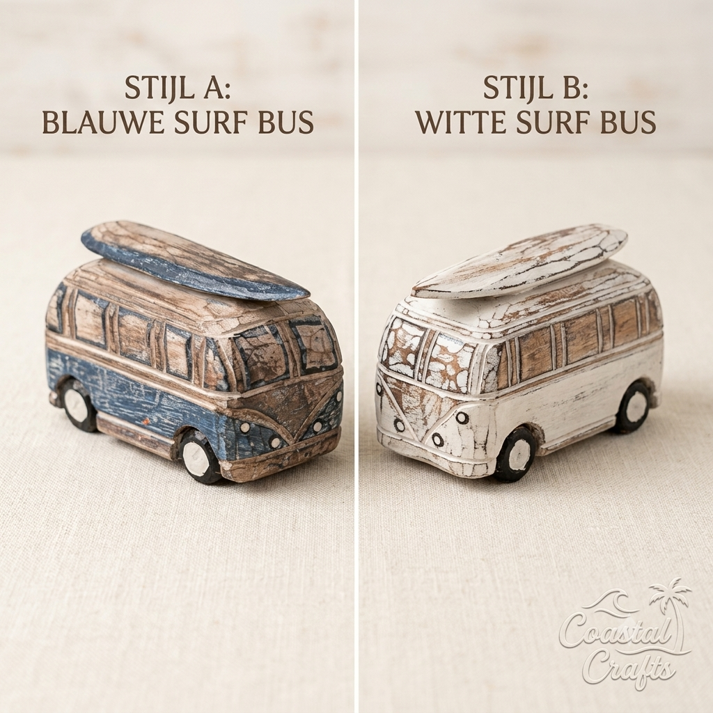 Boho Houten Surfbusje met Surfplank – Handgemaakte Beach Decoratie