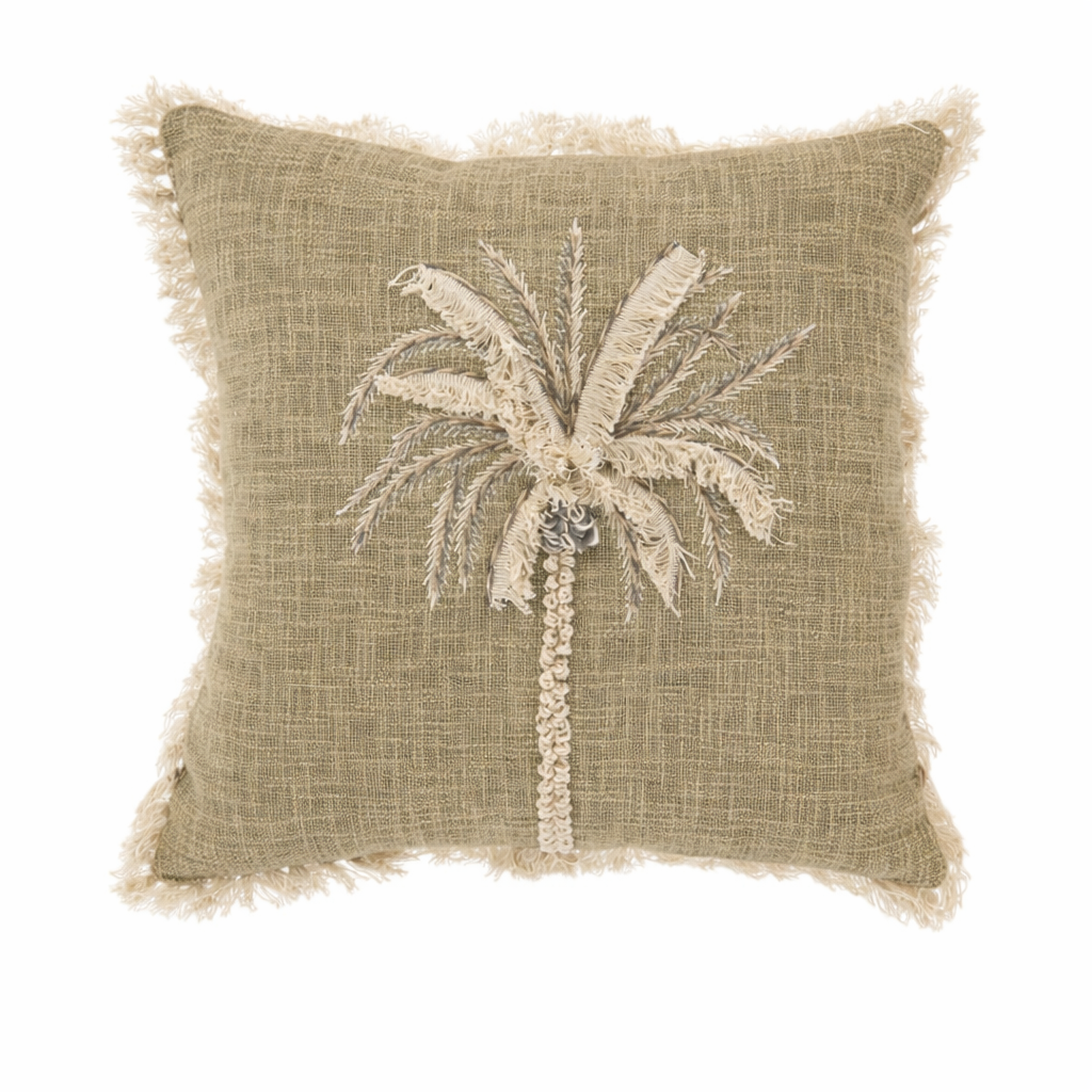 Bohemian Sierkussen met Palmboom Applicatie - Ibiza Style - Beige - 45x45 cm