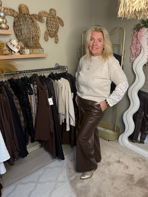 Leather look broek bruin