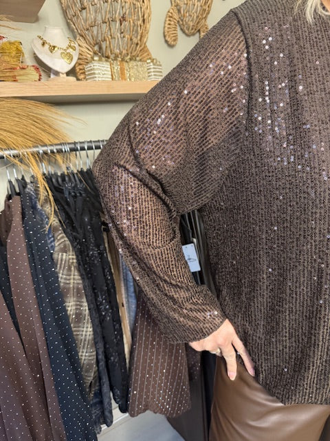 Pailletten blouse choco