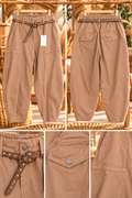 Lola Beige balloon barrel broek met elastische tailleband en studsriem – EllesDelanaStyle