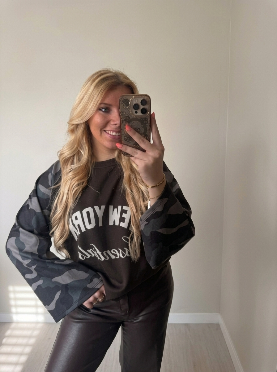 New York Essentials long sleeve dames top met opdruk van EllesDelanaStyle   
