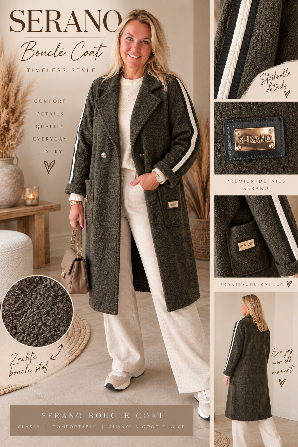 Serano Boucle Coat Olive