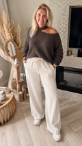 Soft Touch Off Shoulder Trui met lange mouw Choco Bruin