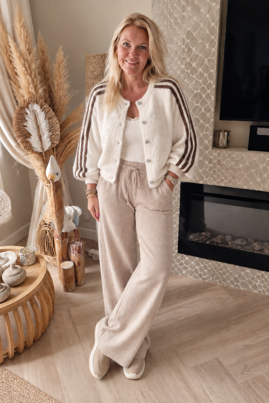 Vestje Cosy Stripes Ecru