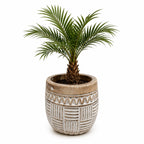 Handgemaakte houten Bloempot Boho – Beige/Wit Patroon – Handgemaakt Look