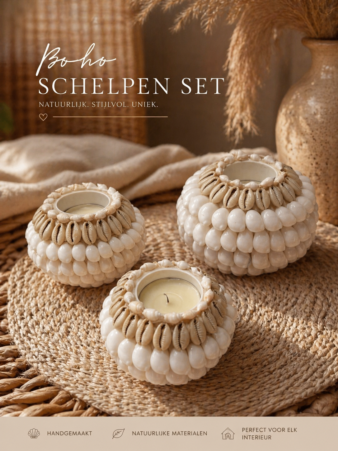Schelpen Waxinelichthouder Handgemaakte  Boho Ibiza Stijl