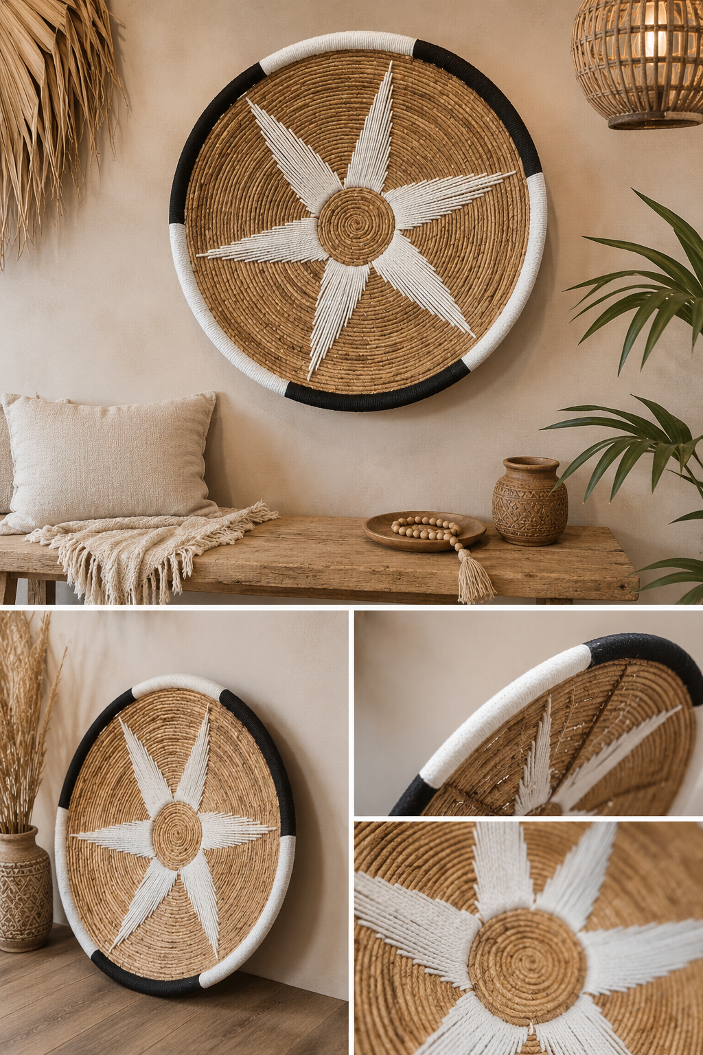 Wanddecoratie Ster – Seagrass & Katoen (Ø 60 cm)
