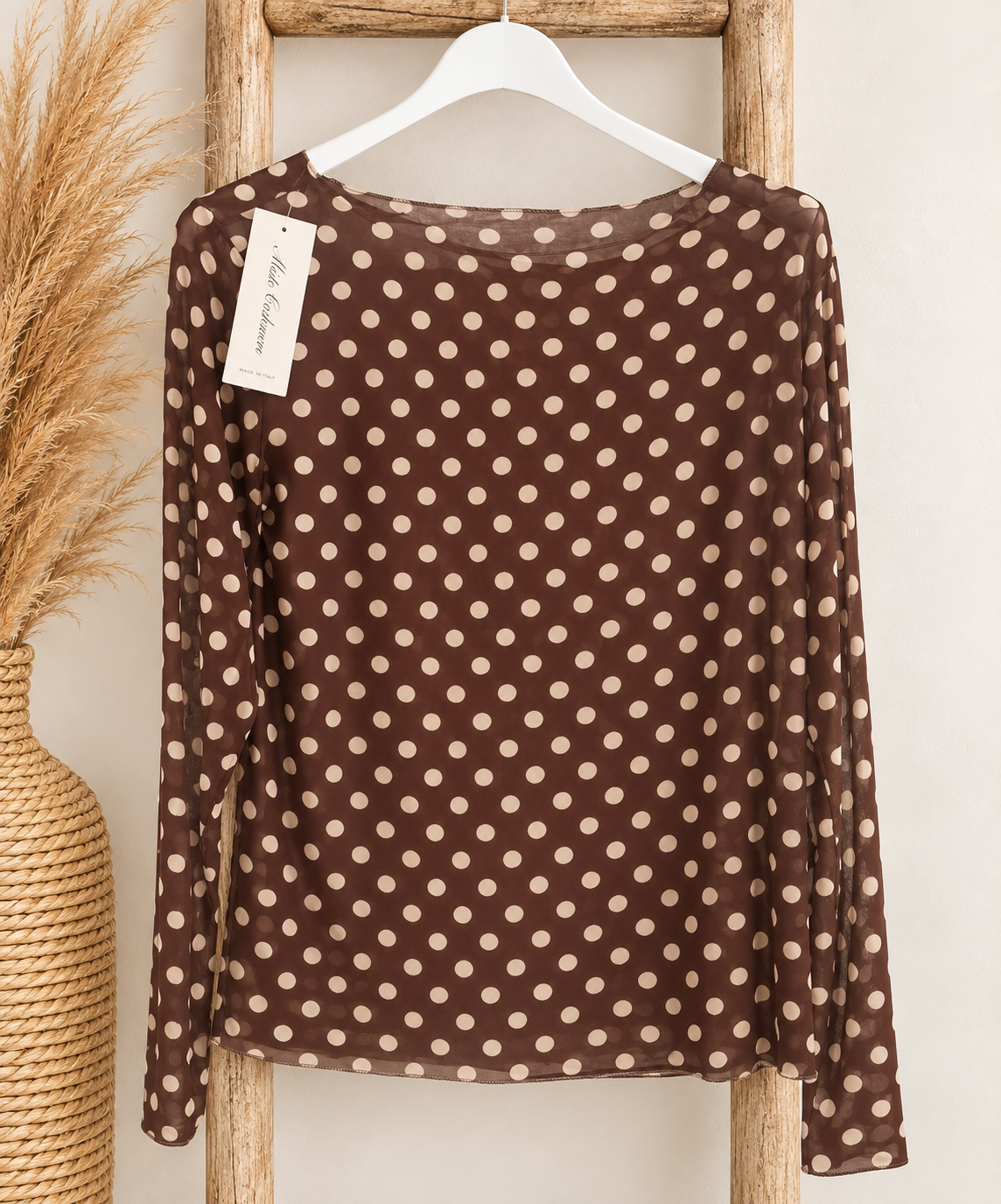 Brown Dots – Transparante Top met Stippen 🤎