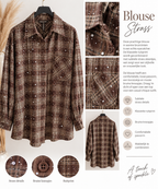 ✨ Strass Blouse – Bruin Geruit