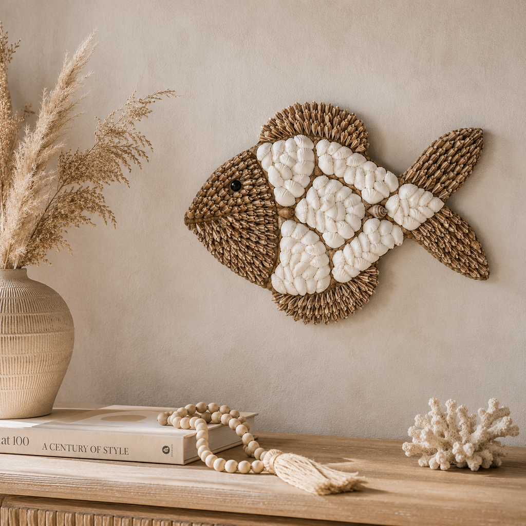 Handgemaakte Boho Vis - Ibiza Style - Schelpen & Bali Craft - 20cm