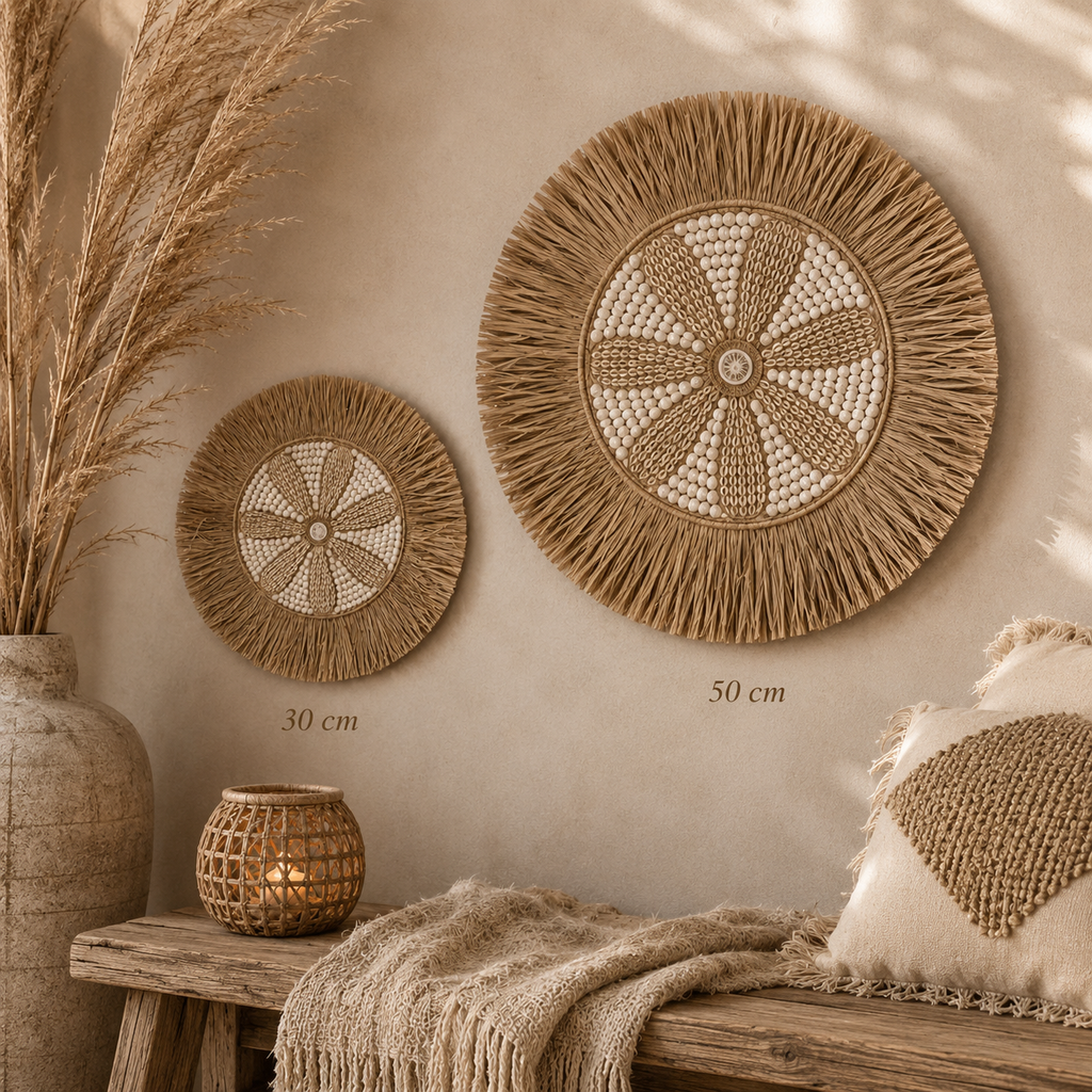Boho Schelpen Wanddecoratie Rond-Ibiza Stijl Naturel S