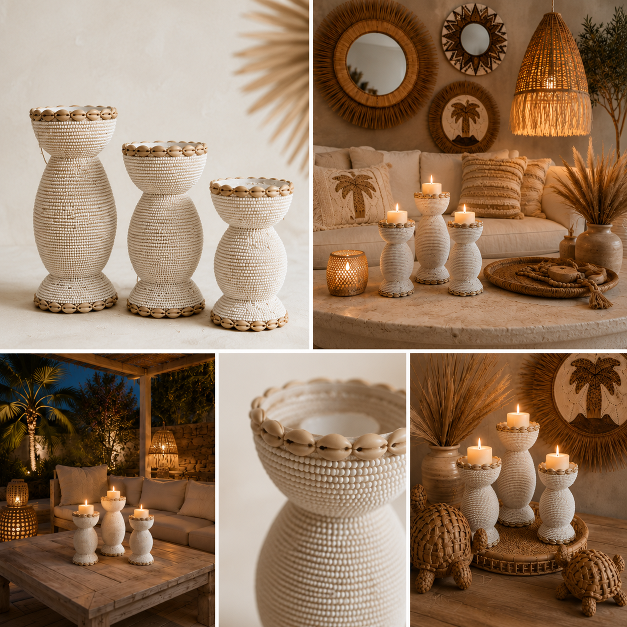 Boho Handgemaakte Kandelaar met Kralen en Schelpen