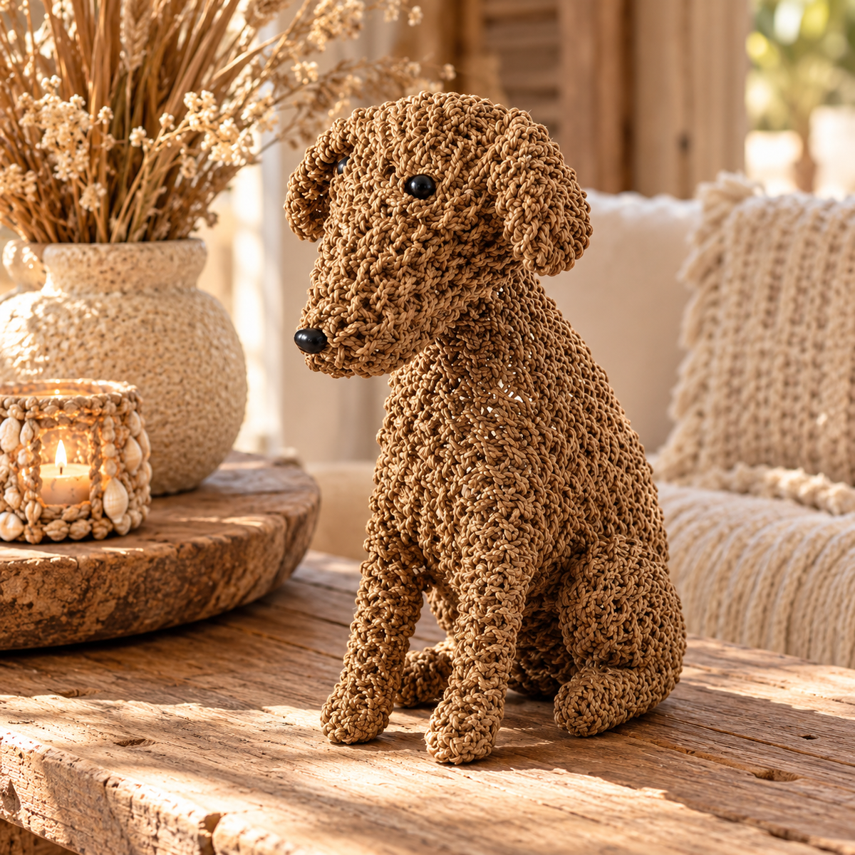 Handgemaakt Decoratie-Hond "Doodle" – Naturel/Bruin