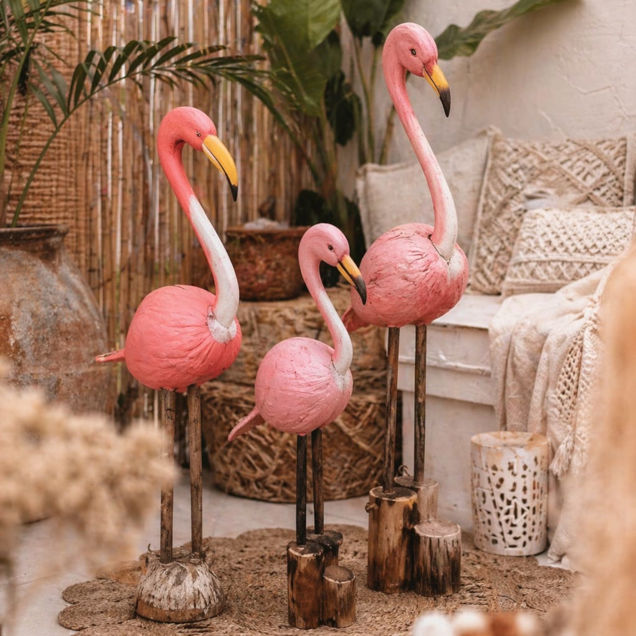 Roze Flamingo decoratie op Houten Voet – Tropische decoratie
