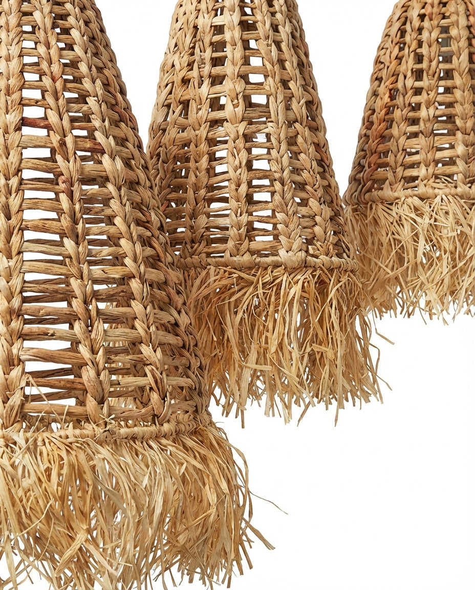 Boho Lampenkap Waterhyacint met Raffia Rand - Handgemaakt Bali - Naturel