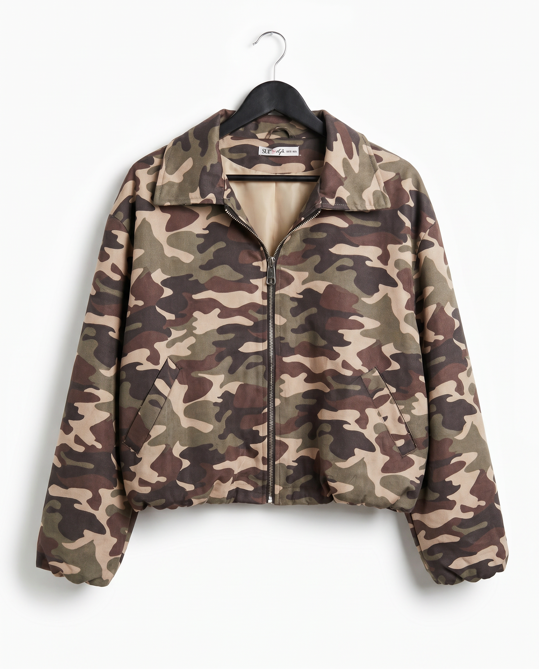 Brody Camouflage Jasje – Oversized Bomber Jacket met Rits en Kraag