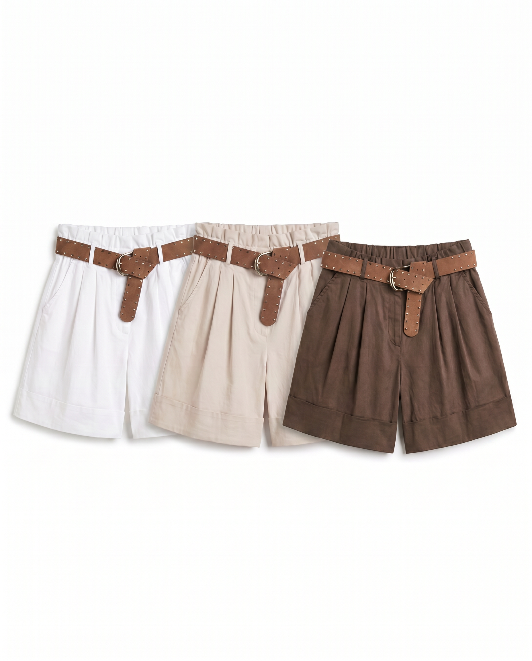 Indy Short 3+ kleuren – Bruine Korte Broek met Studs Riem