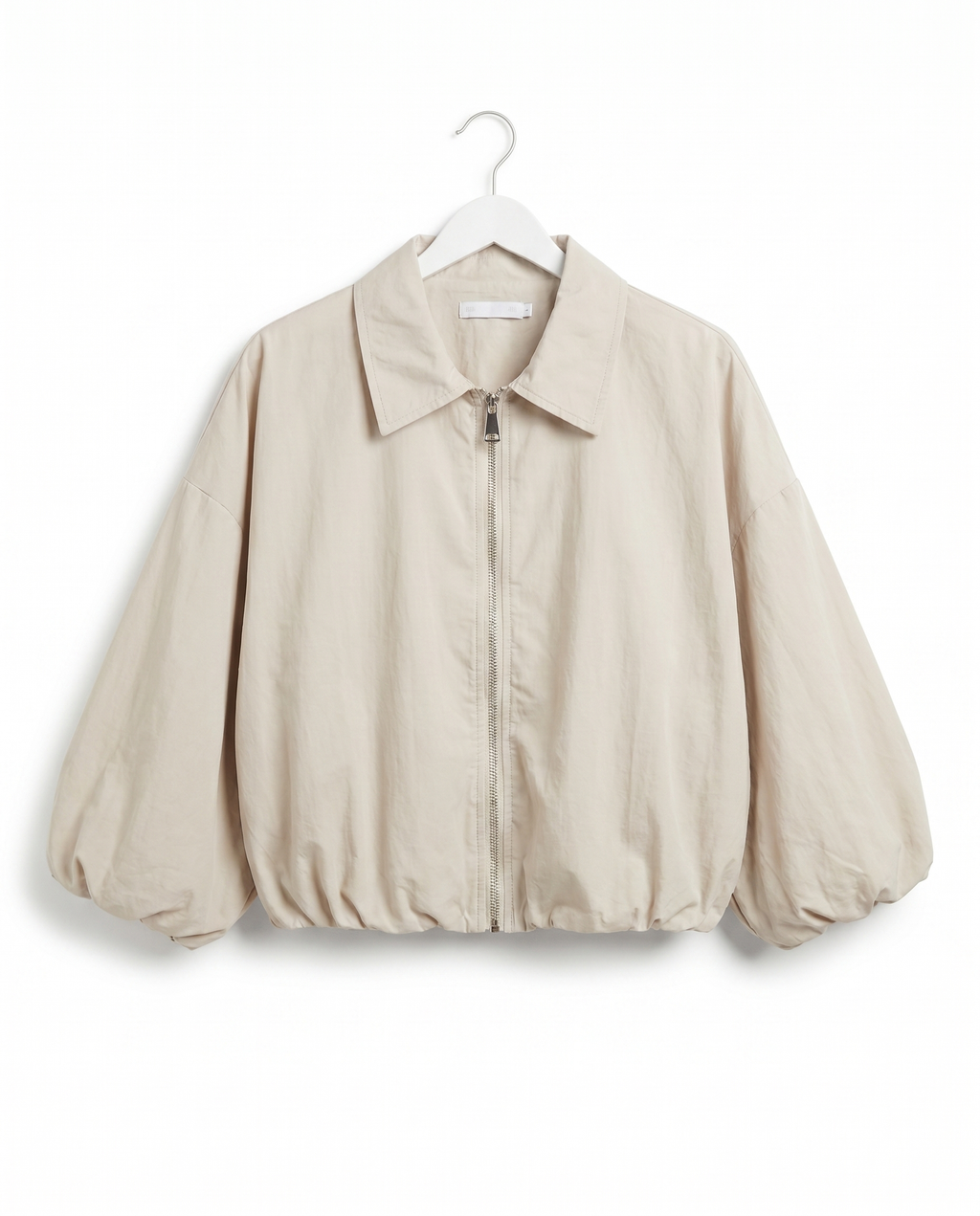 Faye Zomerjasje – Beige Jasje met Rits en Ballonmouwen