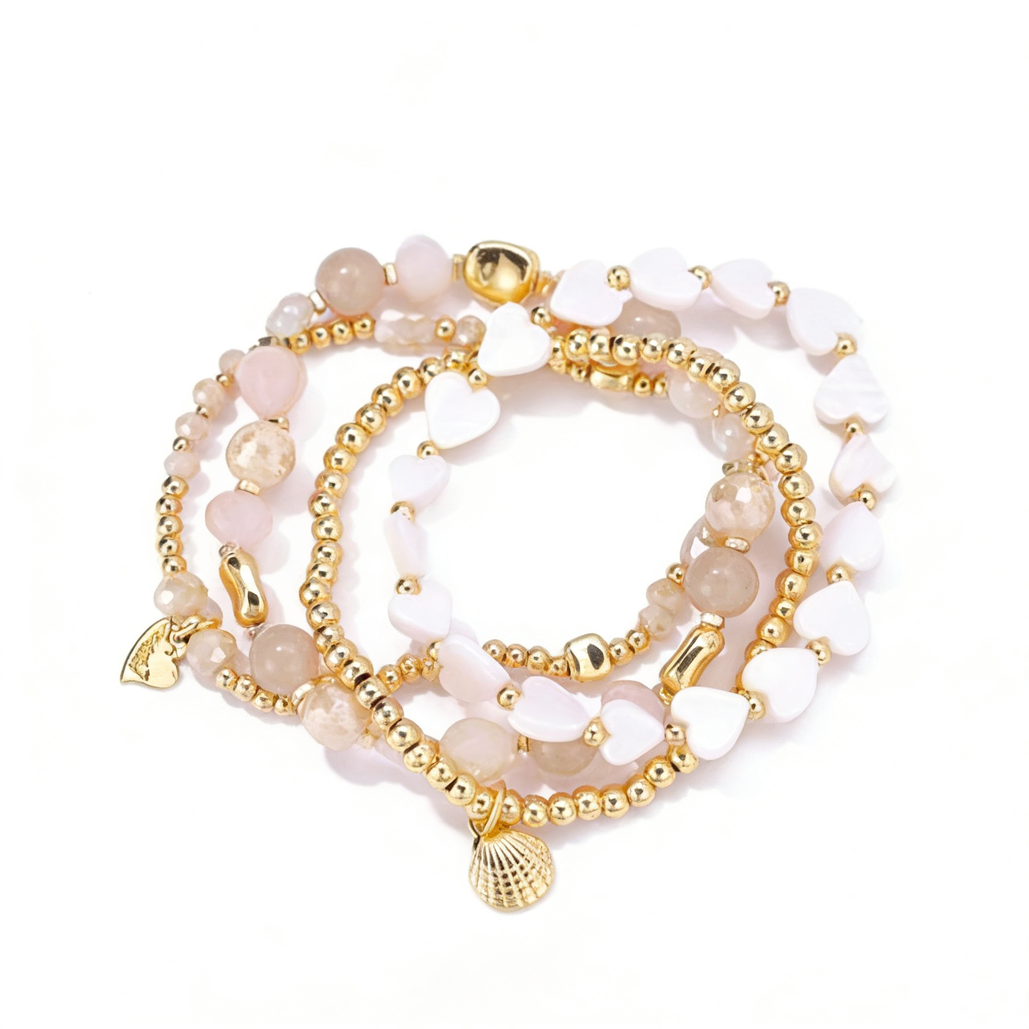 Armbandenset Goudkleurig met Schelp & Jade Stone