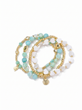 Armbandenset Goudkleurig Mintgroen met Schelp & Jade Stone