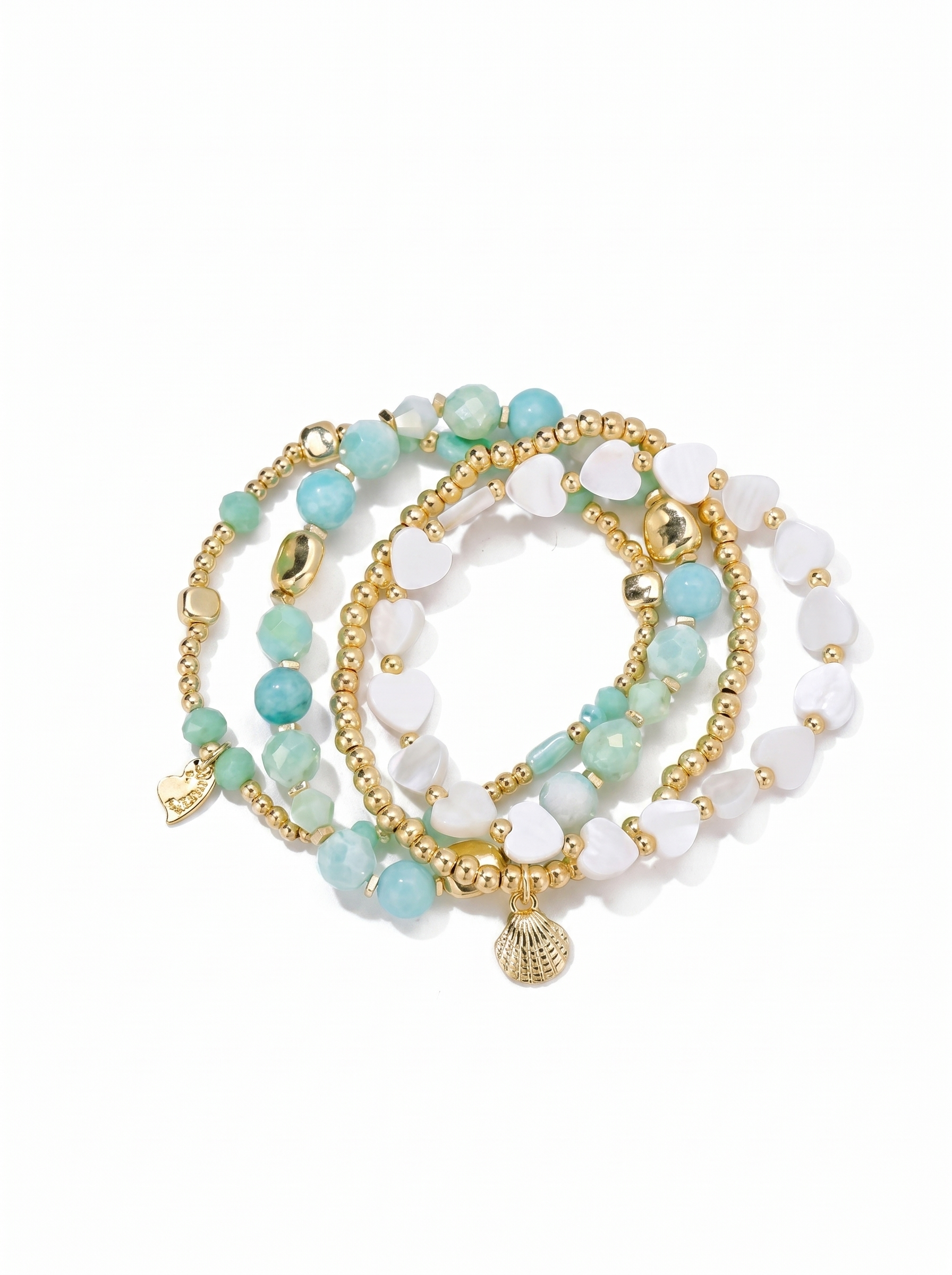 Armbandenset Goudkleurig Mintgroen met Schelp & Jade Stone