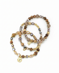 Armbandenset Lina  – Picture Jasper met Glaskralen & Goudkleurige Bedels