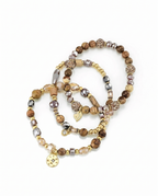 Armbandenset Lina  – Picture Jasper met Glaskralen & Goudkleurige Bedels