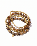 Armbandenset Yara – Picture Jasper, Schelp & Zoetwaterparel met Goudkleurige Kralen
