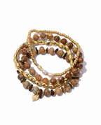 Armbandenset Yara – Picture Jasper, Schelp & Zoetwaterparel met Goudkleurige Kralen