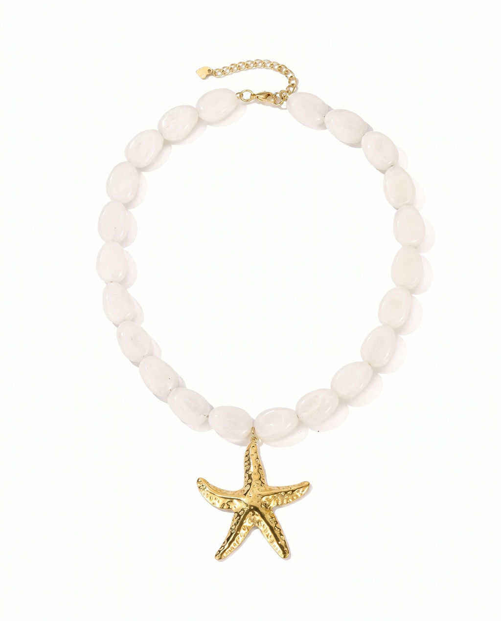 Witte Kralen Ketting met Gouden Zeester – Zomerse Statement Ketting Dames Stainless Steel