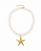Witte Kralen Ketting met Gouden Zeester – Zomerse Statement Ketting Dames Stainless Steel