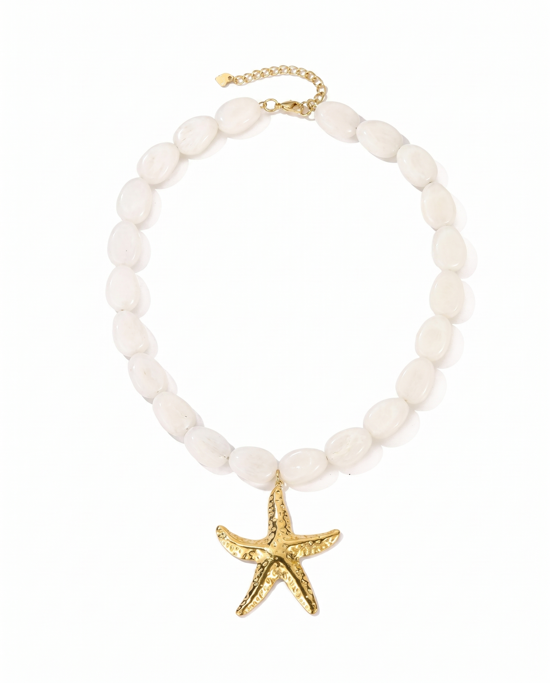 Witte Kralen Ketting met Gouden Zeester – Zomerse Statement Ketting Dames Stainless Steel